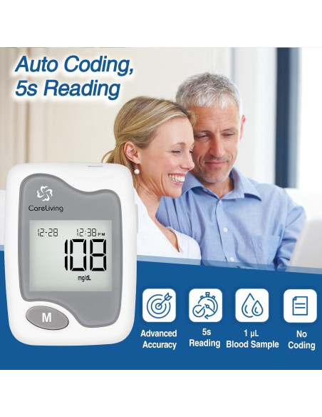 Kit de Monitoreo de Glucosa Careliving BGM101 - 50 Tiras y Lancetas