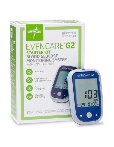 Kit Monitor de Glucosa Medline EvenCare G2, Resultados Rápidos