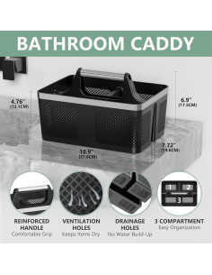 Caddy de Ducha BYUNER Negro Portátil con Drenaje Rápido 2