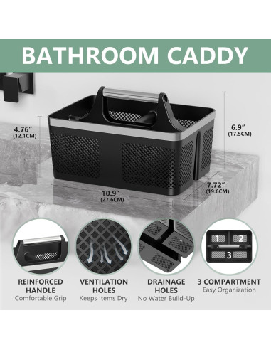 Caddy de Ducha BYUNER Negro Portátil con Drenaje Rápido