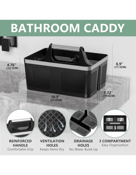 Caddy de Ducha BYUNER Negro Portátil con Drenaje Rápido