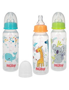Botella Nuby Sin Goteo 226ml 3 Colores Aqua Naranja Verde