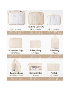 Set de 10 Cubos de Empaque Anjing para Viaje - Beige 2