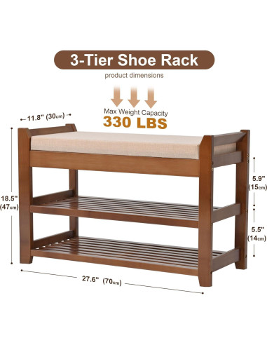 Banco para Zapatos PETKABOO 70 cm con Cojín Beige