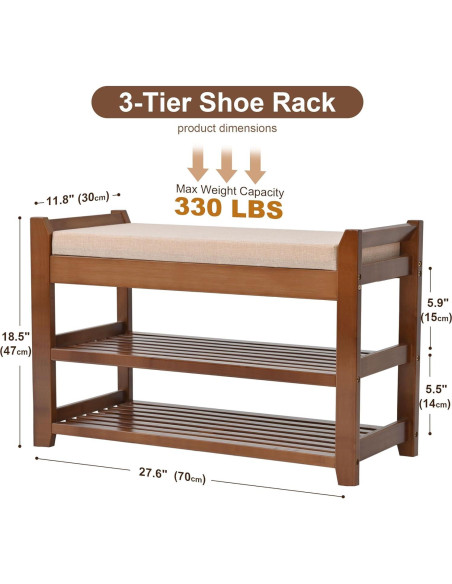 Banco para Zapatos PETKABOO 70 cm con Cojín Beige