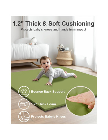 Alfombra de Juego para Bebés ANHUI - Cuero Vegano Verde, Antideslizante