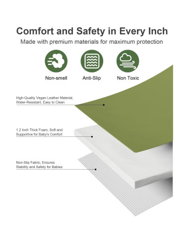 Alfombra de Juego para Bebés ANHUI - Cuero Vegano Verde, Antideslizante