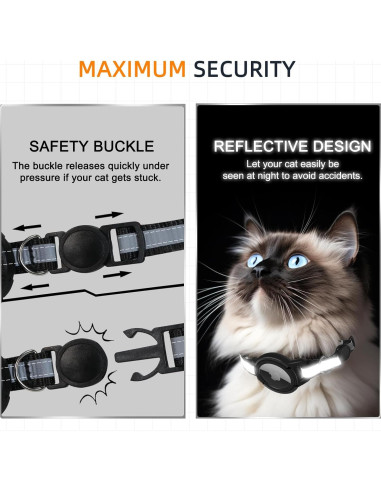 Collar Reflectante para Gato Odokele con Soporte AirTag - Negro