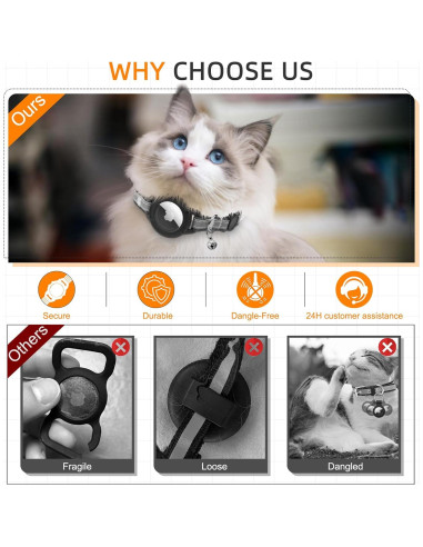 Collar Reflectante para Gato Odokele con Soporte AirTag - Negro