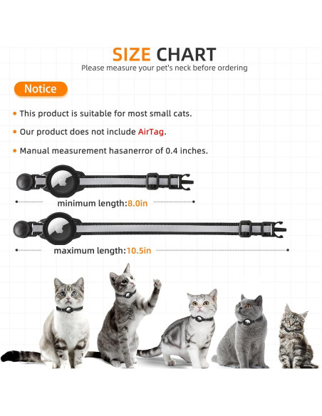 Collar Reflectante para Gato Odokele con Soporte AirTag - Negro