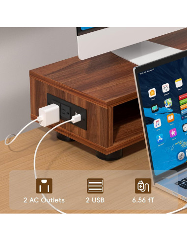 Soporte Doble Monitor Artswish Madera 108 cm con Toma Corriente