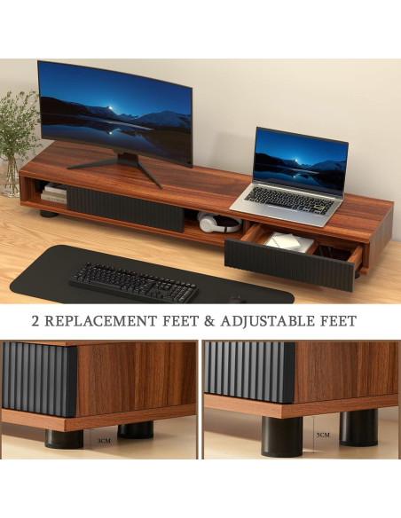 Soporte Doble Monitor Artswish Madera 108 cm con Toma Corriente