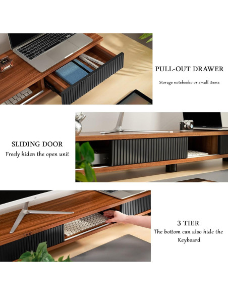 Soporte Doble Monitor Artswish Madera 108 cm con Toma Corriente