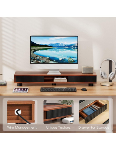 Soporte Doble Monitor Artswish Madera 108 cm con Toma Corriente