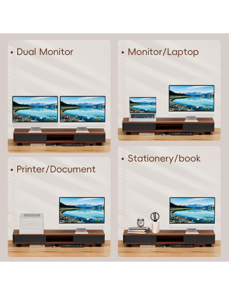 Soporte Doble Monitor Artswish Madera 108 cm con Toma Corriente