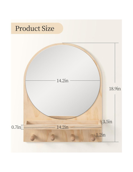 Espejo Circular Boho Maxpeuvon con Estante Madera 35.56x45.72 cm
