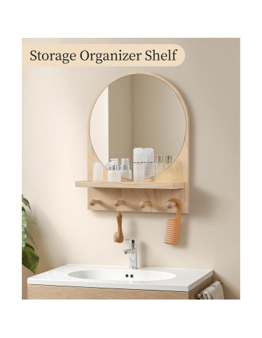 Espejo Circular Boho Maxpeuvon con Estante Madera 35.56x45.72 cm