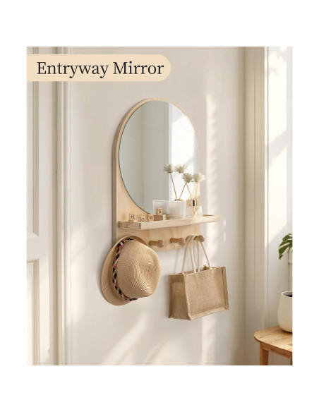 Espejo Circular Boho Maxpeuvon con Estante Madera 35.56x45.72 cm