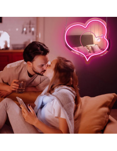 Espejo Acrílico Rosa con Neón LED Regulable 30x29.4cm 2