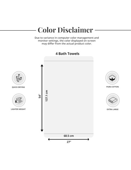 Juego de 4 Toallas de Baño Tens, 100% Algodón, 68.5 x 137 cm