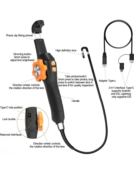 Cámara Endoscópica Doble Lente Gzpce 180 HD 1080P IP67