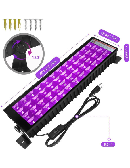 Barra de Luz Negra LED 100W ycponggon, 43.2x12.9cm, IP66