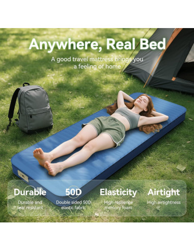 Colchoneta Autoinflable PineHike 200x74 cm Espuma Memoria 10.16 cm