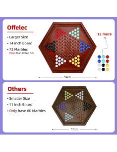 Juego de Damas Chinas de Madera Offelec 35.5 cm 60 Canicas 2