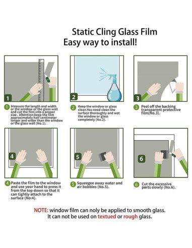 Película de Privacidad para Ventanas WBQMUNY 100x45 cm Vinilo