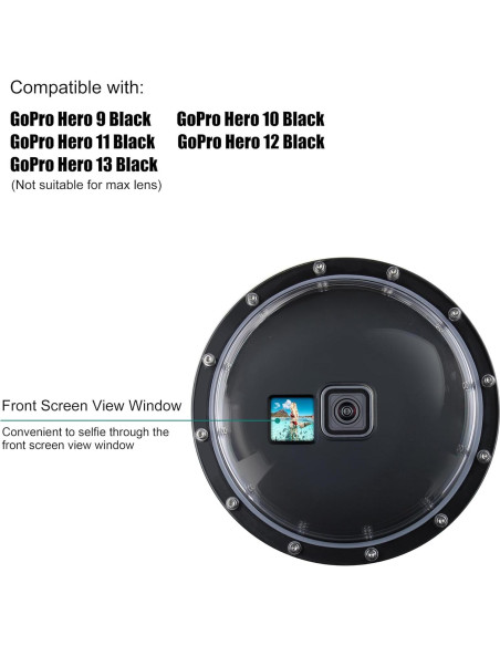 Puerto de Domo Submarino YALLSAME para GoPro Hero 9-13, 45m