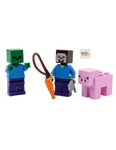 Minifigura LEGO Minecraft Steve con Zombie y Cerdo