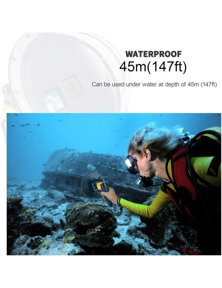 Puerto de Domo Submarino YALLSAME para GoPro Hero 9-13, 45m