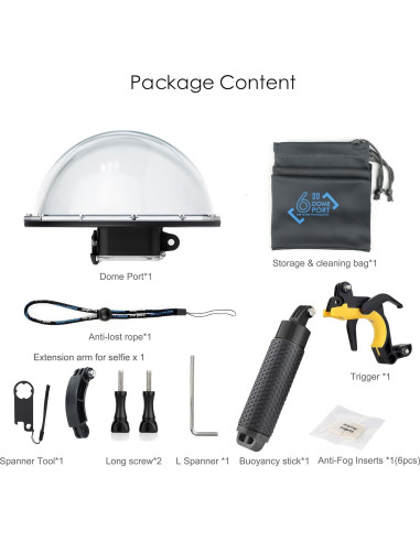 Puerto de Domo Submarino YALLSAME para GoPro Hero 9-13, 45m