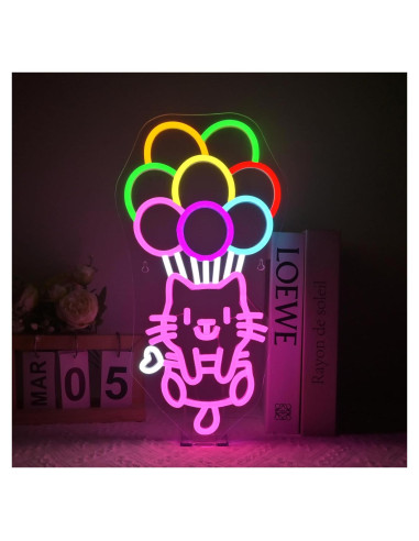 Luz de Neón LED Gato de Pelota 22x42 cm Decoración