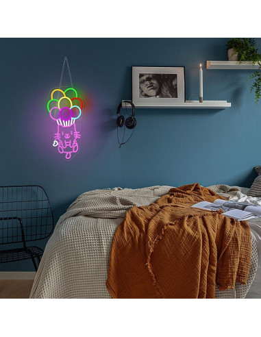 Luz de Neón LED Gato de Pelota 22x42 cm Decoración