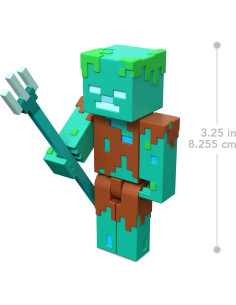 Figura de Acción Minecraft Zombie Ahogado Mattel 8.26 cm con Accesorios 2