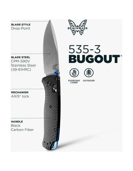 Cuchillo EDC Benchmade Bugout 535-3 Fibra de Carbono 18.93cm Cuchillo EDC Benchmade Bugout 535-3 Fibra de Carbono 18.93cm