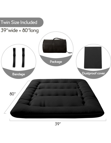 Colchón Futón MAXYOYO Individual Plegable 4" Negro