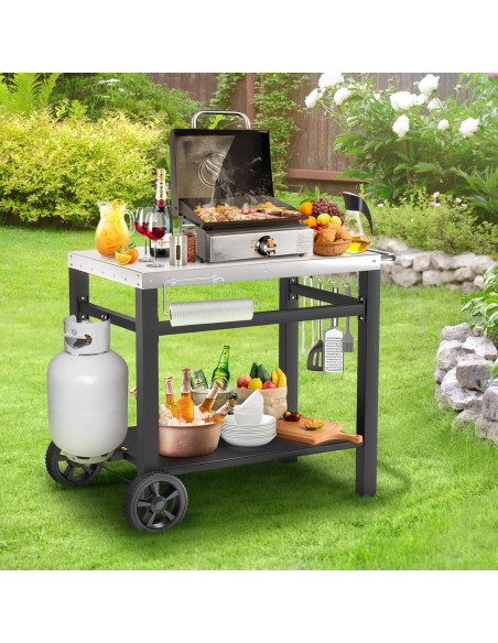 Mesa de Parrilla Exterior Doble Estante GRILL FORCE 85x53 cm