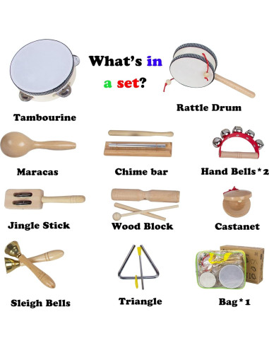 Juego de Instrumentos Musicales de Madera KIDSTOYLAND 16 Piezas