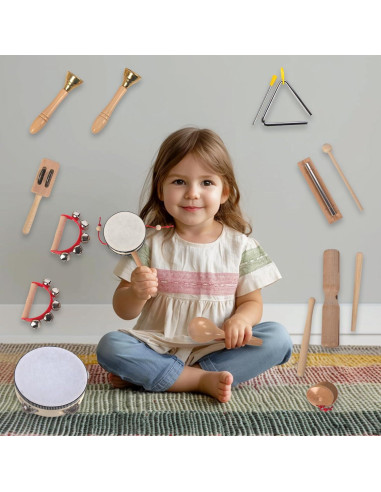 Juego de Instrumentos Musicales de Madera KIDSTOYLAND 16 Piezas