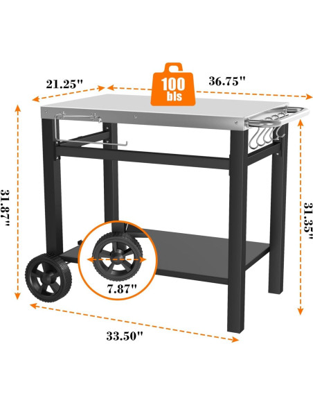 Mesa de Parrilla Exterior Doble Estante GRILL FORCE 85x53 cm