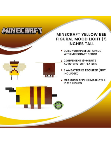Lámpara LED Abeja Minecraft 5" Amarilla con Temporizador