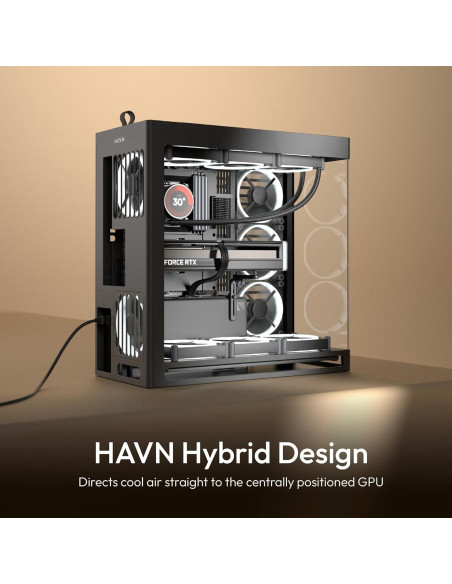 Caja de PC HAVN HS 420 Media Torre ATX Negra con Vidrio Templado