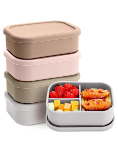 Honeydak 4 Cajas de Almuerzo de Silicona Bento 3 Compartimentos