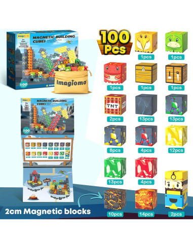 100 Piezas Juguetes Magnéticos Dinosaurios Imagiomo 3-8 Años