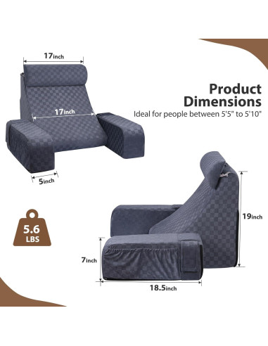 Cojín de Lectura Vekkia Ajustable con Brazos y Espuma 1.75m