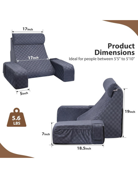 Cojín de Lectura Vekkia Ajustable con Brazos y Espuma 1.75m