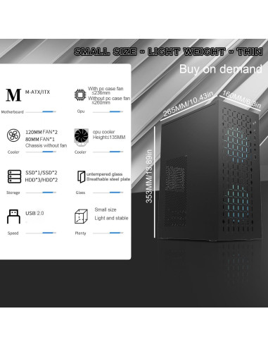 Caja de PC Micro ATX TGDGAMER H6-3000 Airflow, Negro