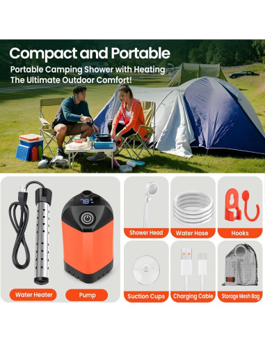 Ducha de Camping Portátil MarvinnanSlyke 2000W 7800mAh LED